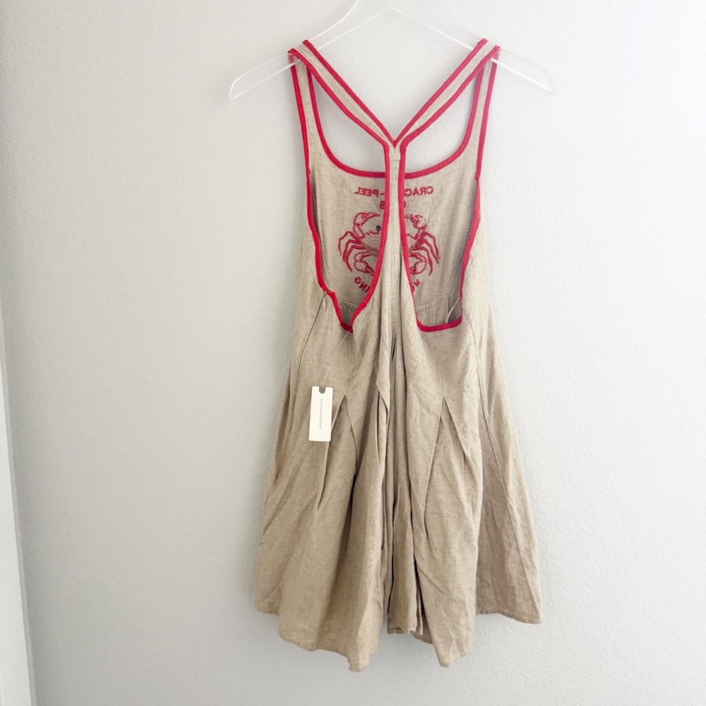 Anthropologie Celandine Beige Crab Shack Bib Linen Blend Mini Dress - Picture 3 of 9